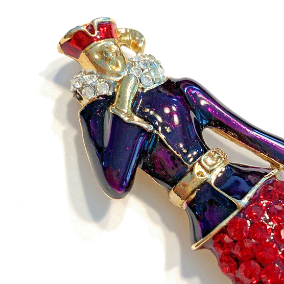 Red Hat Society Lady Brooch Large Goldtone with Purple Enamel Red Rhinestone L-S - Picture 4 of 10